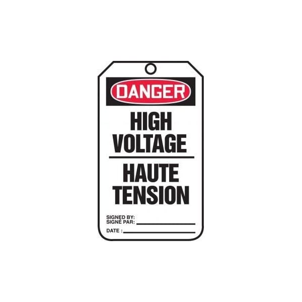 Accuform French Bilingual Safety Tags, DANGER HIGH VOLTAGE, 5.75in x 3.25in, RP-Plastic, 5PK TCF185PTM - main
